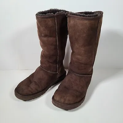 Ugg Boots Classic Tall Chocolate Brown Women's Sz 8 Sheepskin Leather Australia • $29.99