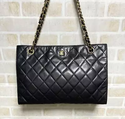 CHANEL Matrasse 2way Chain Shoulder Bag CClogo Leather Black From Japan • £1252.89