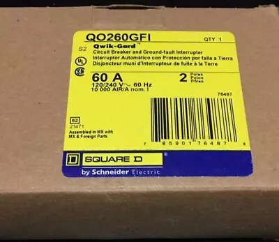 QO260GFI SQUARE D QO 2 POLE 60 AMP GFCI GROUND-FAULT CIRCUIT BREAKER NEW In Box • $79