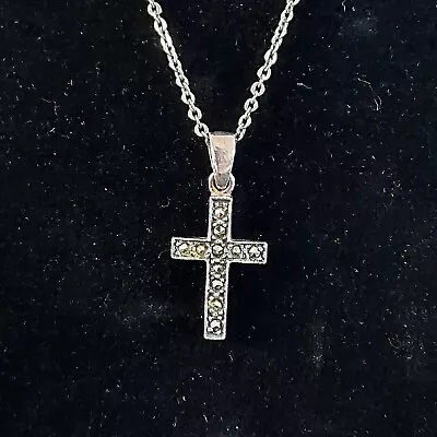 Vintage Silver And Marcasite Cross Pendant Necklace. • $14.99