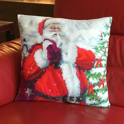 £5.95 • Buy Father Christmas Santa Snowman Sack Cushion Cover Soft Velvet Thick 18  Red