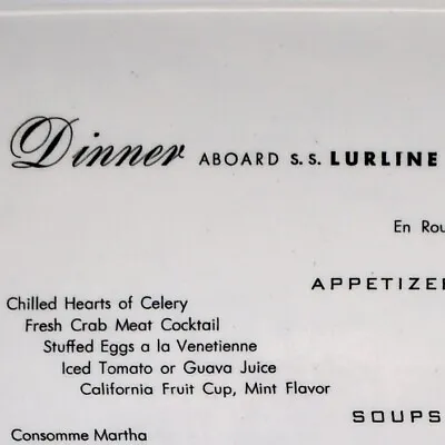 1958 SS Lurline Cruise Ship Dinner Menu Matson Lines Papeete French Polynesia • $12.50
