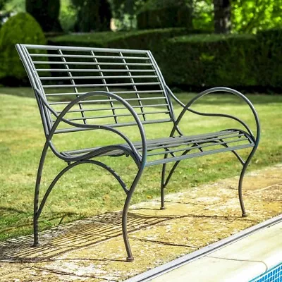 Garden Furniture Shabby Chic Metal Bench Vintage Charcoal Bench Outdoor Seating • £136.99