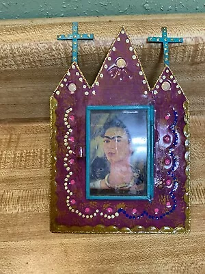 Frida Kahlo “Self Portrait Tin Shadow Box Mexican Nicho Folk Art • $14