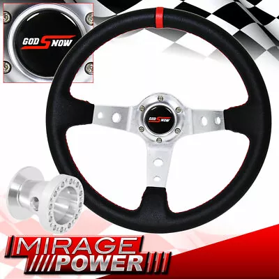 Deep Dish Black Steering Wheel Silver Center Red Stitching Hub For 92-95 Civic • $60.99