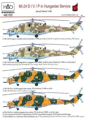 Hungarian Aero Decals 1/48 MIL Mi-24 D/V/P HIND Hungarian Attack Helicopter • $12.99