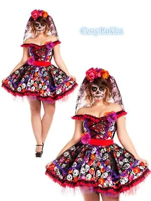 Mexican Day Of The Dead Sugar Skull Spanish Dress Up Senorita Halloween Costume • $44.95