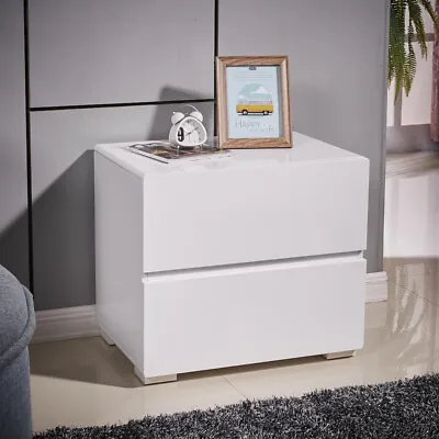 1x Designer High Gloss White Bedside Table Nightstand Cabinet 2 Drawer 4052WH • $99.99