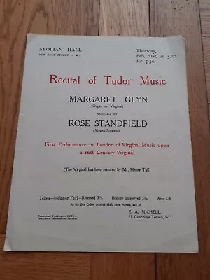 1920s Recital Of Tudor Music Margaret Glyn Rose Standfield Aeolian Hall London • £13.95