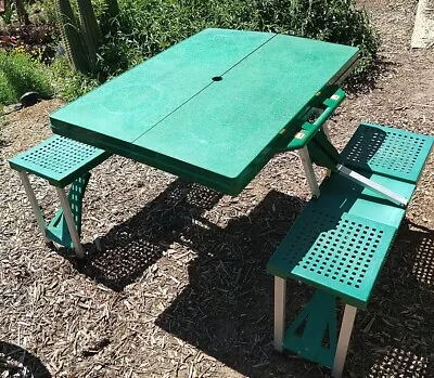 Vintage Foldable Portable Picnic Table + Seating For 4 Kids Perfect 4 Traveling  • $45.95