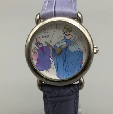 Vintage Timex Disney Cinderella Watch Women Silver Tone 30mm Leather New Battery • $35.99