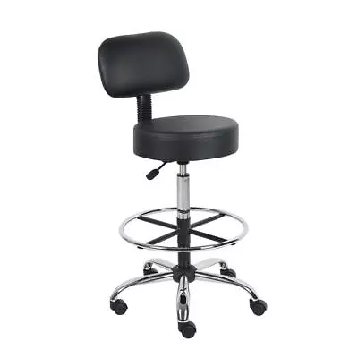 Medical Drafting Stool Chair Seat Back Cushion Caressoft Vinyl Adjustable Black • $160.95