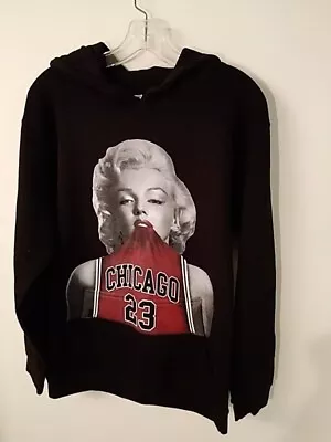 Black Hoodie Front Pocket Drawstring Marilyn Monroe Chicago 23 On Front Size M • $21.75