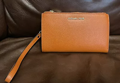 NWT Michael Kors Jet Set Double Wristlet Leather Wallet ~ Burnt Orange • $79.99