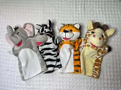 Melissa And Doug Hand Puppets Tiger Giraffe Zebra Elephant  10  Set Of 4 EUC • $9.99