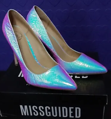 £25 • Buy MISSGUIDED Holographic Iridescent Unicorn Mermaid Court Shoes Stiletto UK8 NEW