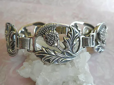 Vintage Sterling Silver Oxidized Danecraft Thistle Link Bracelet   952111 • $189