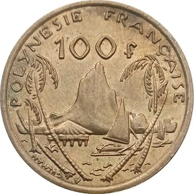 French Polynesia 100 Francs Coin | Marianne | Moorea Harbor | 1976 - 2005 • $4.05