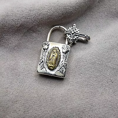 Retro Praying Maria Locket Cross And Rose Pendant 925 Sterling Silver Gift UK • £48.88