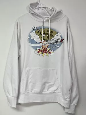 Green Day Dookie Album Artwork Hoodie Mens Size Large White Pullover Logo Rock • $24.88