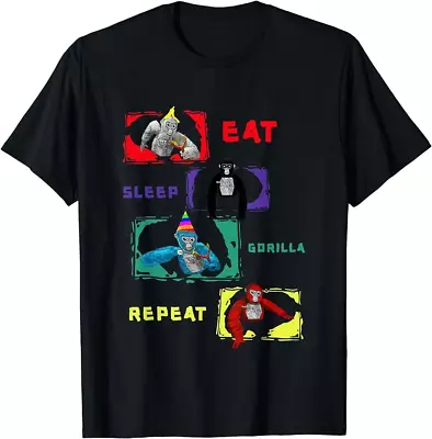 Retro Eat Sleep Gorilla Monke Tag For Kids Adults Teens T-Shirt • $11.96