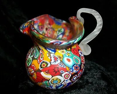 Vintage Fratelli Toso Satin Cane Floral Millefiori Murano Glass Creamer Pitcher • $99