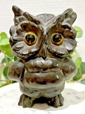 Vintage Wide Eye Black Owl W/ Yellow Eyes Figural Owl 6  Birds • $9.99