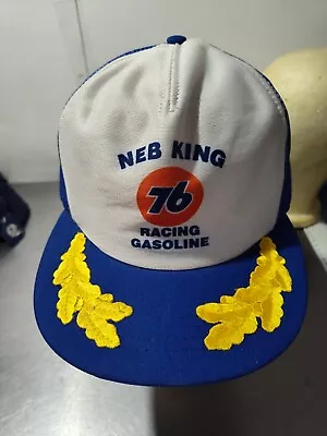 Rare! Vintage Neb King 76 Racing Gas Mesh Snapback Hat Gold Embroidery On Brim • $24.99