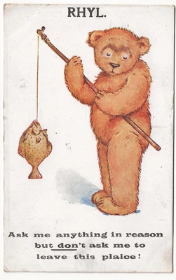 £5.99 • Buy 1917 Postcard Comic Teddy Bear Fishing At Rhyl North Wales - Plaice Fish