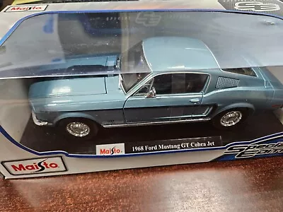 Maisto 1968 Ford Mustang GT Cobra Jet Blue  Special Edition 1:18 DiecastModel • $36