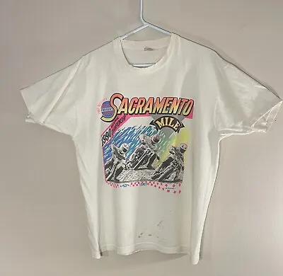 Rare Vintage  Sacramento Mile 1990 Cal Expo T Shirt  Flat Track  Neon Size XL • $75