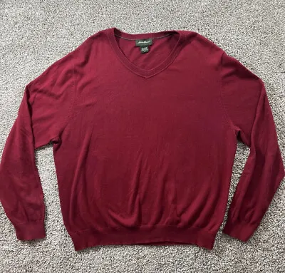 Eddie Bauer Men Sweater Medium Red V Neck Knit Cotton Cashmere Blend Soft • $13.03