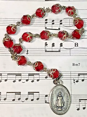 Vintage Chaplet Rosary Infant Of Prague Sacred Heart Red Art Glass Beads Italy • $24