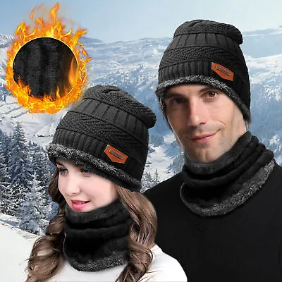 Winter Beanie Hat Scarf Set Winter Ski Hat Neck Warmer Unisex Thermal Hat Scarf • £3.95