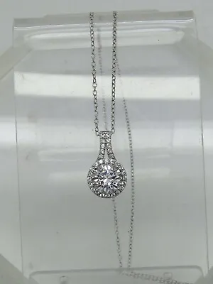 NEW W/ TAGS Sterling Silver .925 Round White Sapphire Pendant Necklace 18  $125 • $24.95