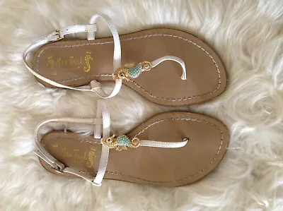 Miss Trish Leather Thong Jeweled Metal Seahorse Sandals - Sooo Cute • $45