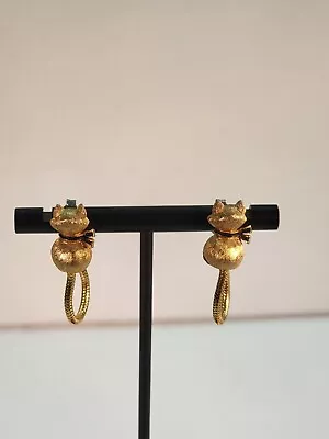 Vintage Gold Crown Pierced Earrings Designer Signed Cat • $14.99