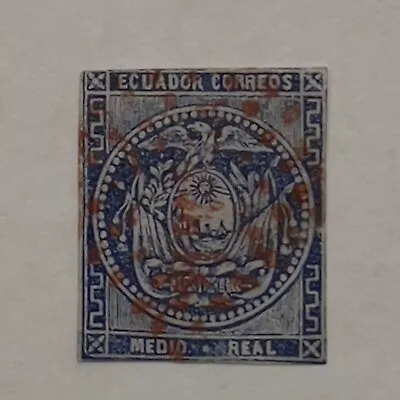 1865 Ecuador Imperf 1/2 Real Stamp With Beautiful Red Dotted Square Son Cancel • $147.41