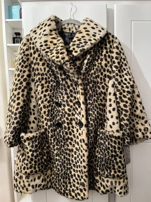£25 • Buy TOPSHOP Leopard Animal Print Vintage Style Faux Fur Swing Coat SIZE 10 Petite