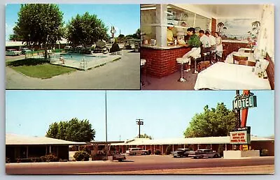 Las Cruces New Mexico~Paradise Motel~3 Views~Pool~Dining~'50s Cars~c1960 PC • $12