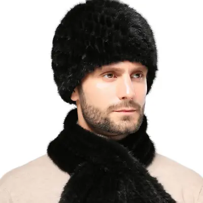 100% Men's Real Mink Fur Knitted Hat Fur Hat Winter Scarf  Muffler Outdoor Warm • $31.06