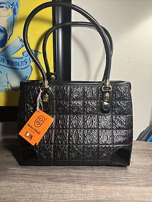 NWT~MARINO ORLANDI Handbag Shoulder Bag ITALIAN Leather BLACK Embossed BEAUT! • $199.95