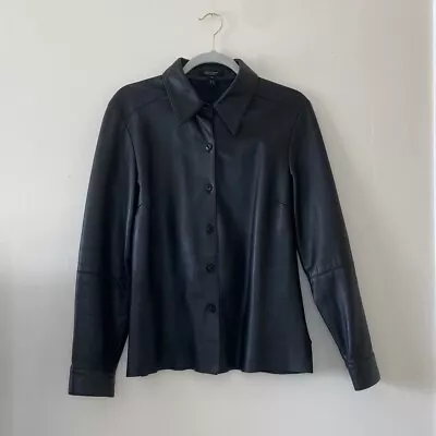 Black Soft Leather Collar Shirt Jacket Shacket • $38