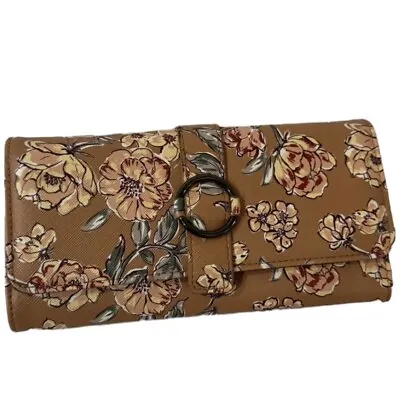 Mundi Women's My Big Fat Wallet Floral Design Tan Leather  Flower Details New • $13