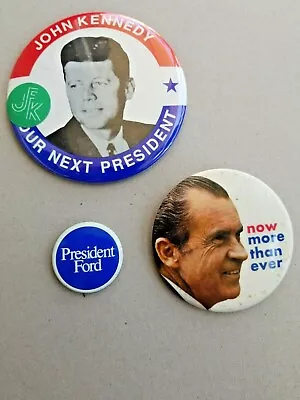 Vintage Presidential Election Buttons Richard Nixon Ford JFK Kennedy Lot Of 3 • $17.02