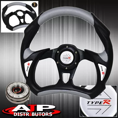 320mm Silver Black Pvc Steering Wheel Type-R Button Gunmetal Quick Release • $48.99