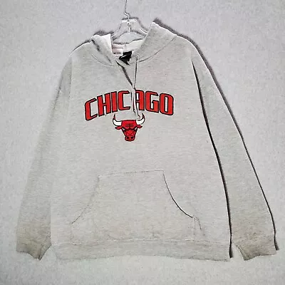 VINTAGE Chicago Bulls Men Sweatshirt XL Gray Hoodie Adidas Logo Embroidered READ • $36.88