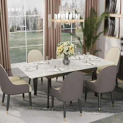 $725.90 • Buy 4-8 People Extendable Dining Table High Gloss Marble Kitchen Table W/ Steel Legs