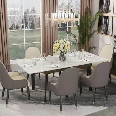 4-8 People Extendable Dining Table High Gloss Marble Kitchen Table W/ Steel Legs • $609.90