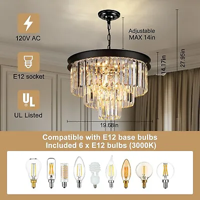 20 /23 /31  Black&Gold Modern Crystal Chandelier With 6-15 Lights 3-5 Tier Roun • $200.26